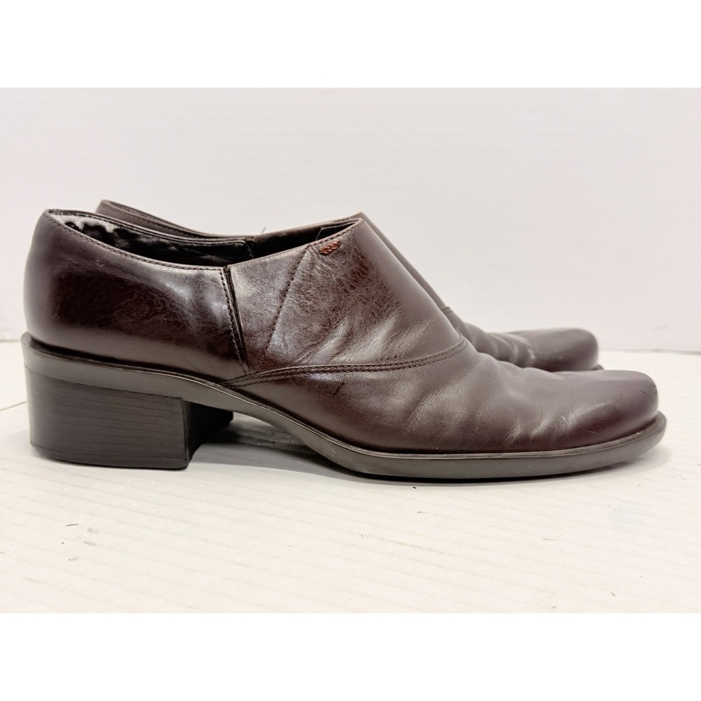Vintage Enzo Angiolini West Yard Loafers Women's 7.5M Brown Leather Block Heel